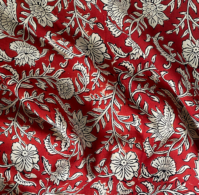 Block print poplin | punainen kukka